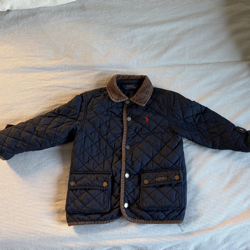Polo Ralph Lauren Navy Quilted Jacket with Brown corduroy Trim- size 3T